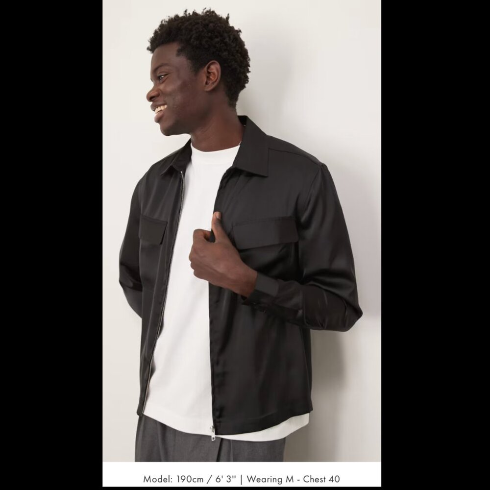 ASOS DESIGN Black Satin Overshirt Zip-Up Shirt Jacket – NWT